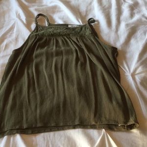 Army green girls tank top with lacing